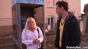 He picks up and fucks old blonde granny